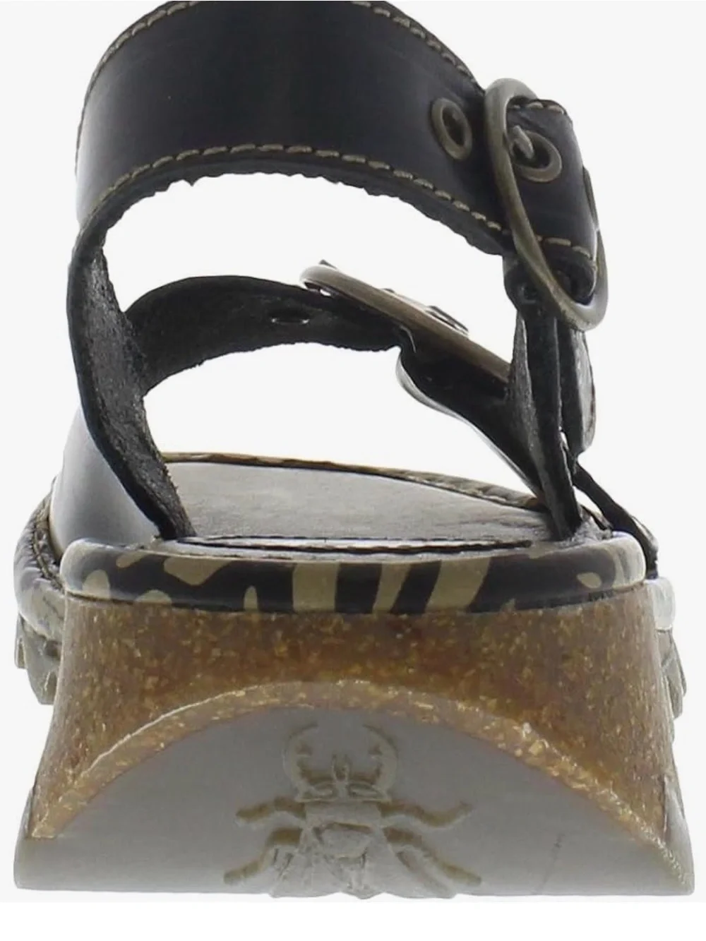 FLY London Tram723fly Leather Slingback Platform Sandals Black White EU 41 US 10